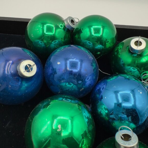 Vintage Mercury Glass Christmas Ornaments Blue Green Rauch Balls - Picture 2 of 9